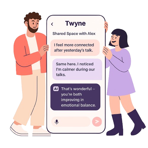 Couple using Twyne app for emotional connection